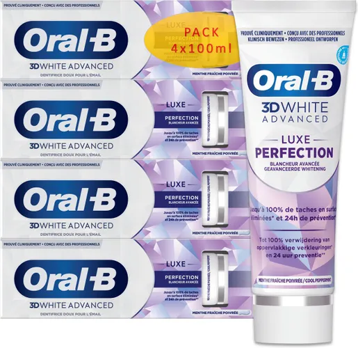Oral-B 3D White Luxe Perfection - Tandpasta - 4x100ml - verpakt in gerecycleerd karton