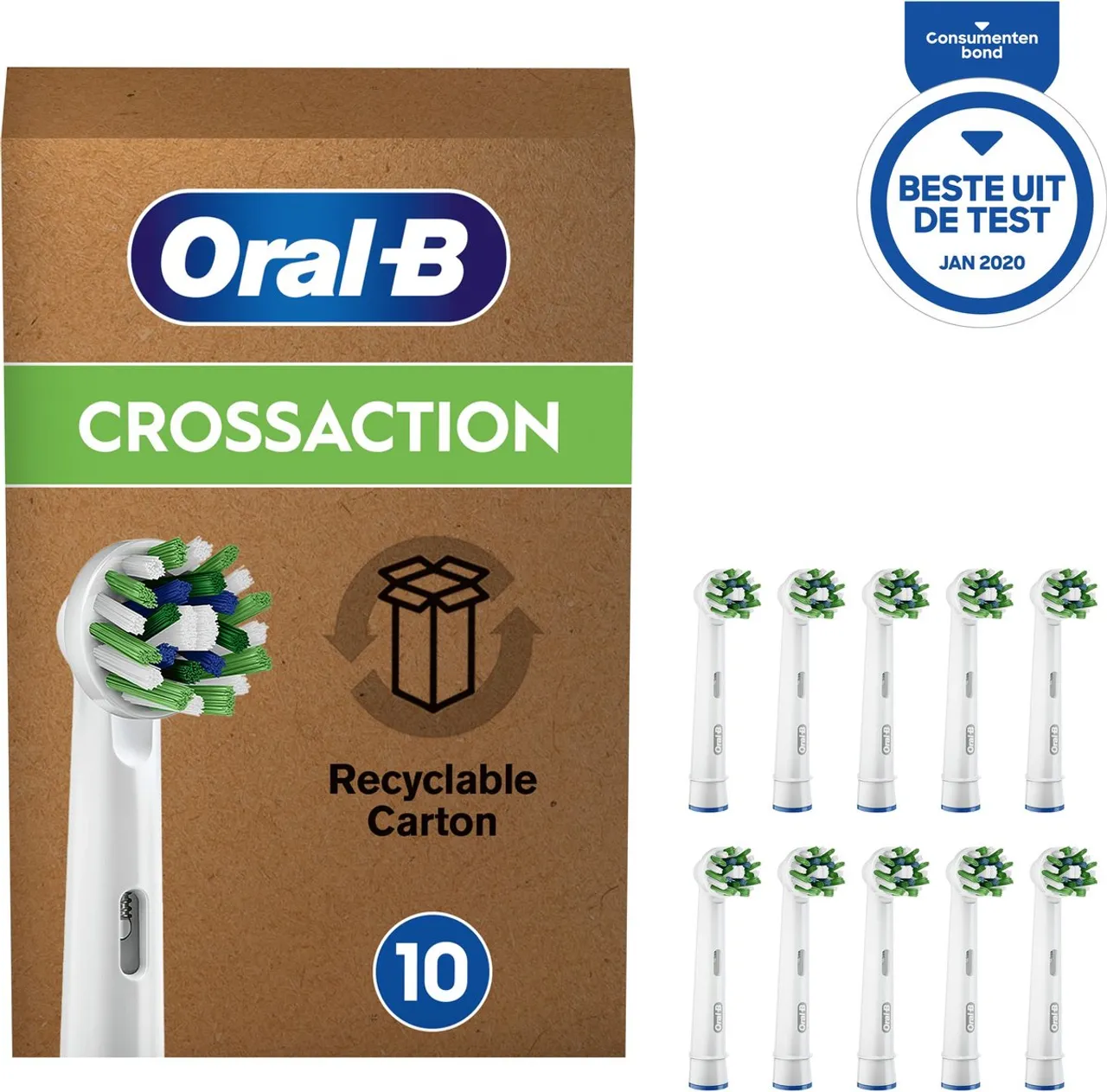 Oral-B CrossAction - Met CleanMaximiser-technologie - Opzetborstels - 10 Stuks - Brievenbusverpakking