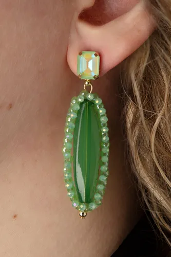 Oval Stone Drops oorbellen in mint en groen