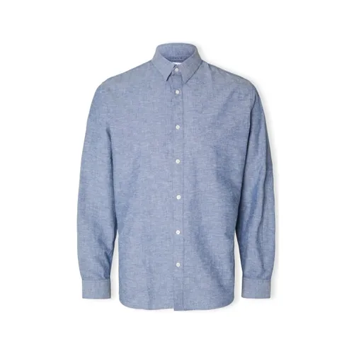 Overhemd Lange Mouw Selected Noos Slimnew-linen Shirt L/S - Medium Blue Denim
