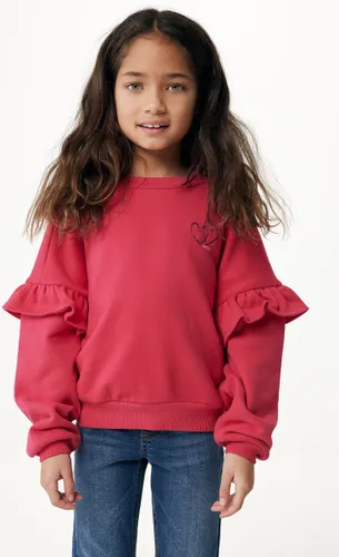 Oversized Crew Neck Sweater With Artwork And Ruffles Meisjes - Warm Pink