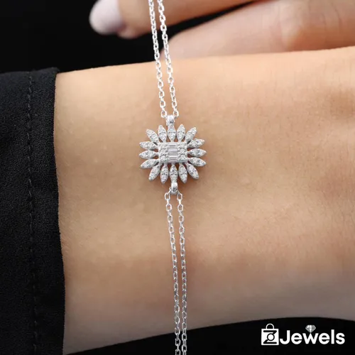 OZ Jewels Tweedradige Zilveren Zirkonium Armband met Rechthoekige Diamant - Accessoires - Liefdessieraden - Dames Armband - Valentijnsdag - Cadeau - M...