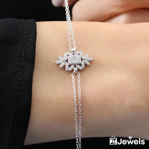 OZ Jewels Tweedradige Zilveren Zirkonium Armband met Rechthoekige Diamant - Accessoires - Liefdessieraden - Dames Armband - Valentijnsdag - Cadeau - M...