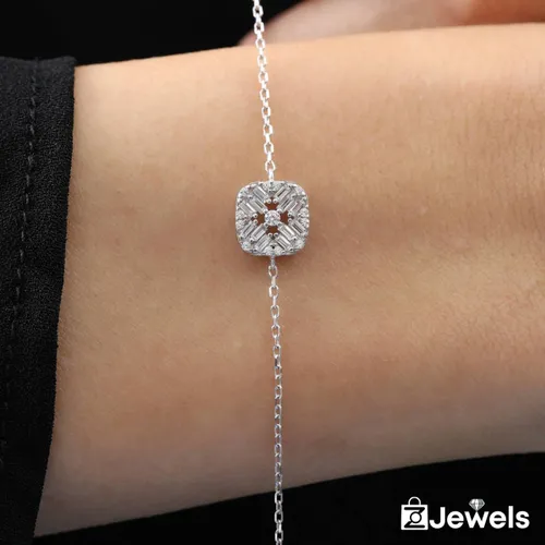 OZ Jewels Zilveren Armband met Vierkante Zirkonium Design - Accessoires - Liefdessieraden - Valentijnsdag - Cadeau - Moederdag - Sieraden Dames - In m...