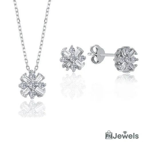 OZ Jewels Zilveren Ketting- en Oorbellen set met Sterdesign Versierd met Zirkonium - Accessoires - Liefdessieraden - Liefdesketting - Love Ketting - L...