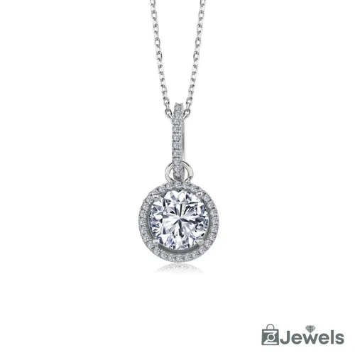 OZ Jewels Zilveren Ketting met 3.00 Karaat Diamant Rond - Accessoires - Liefdessieraden - - Damesketting - Valentijnsdag - Cadeau - Moederdag - Kettin...