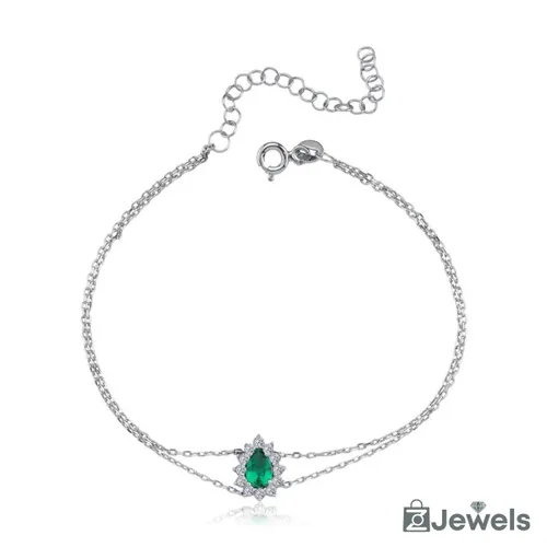 OZ Jewels Zilveren Zirkonium Armband met Synthetische Ovale Smaragd - Accessoires - Liefdessieraden - - Valentijnsdag - Cadeau - Moederdag - Love Armb...