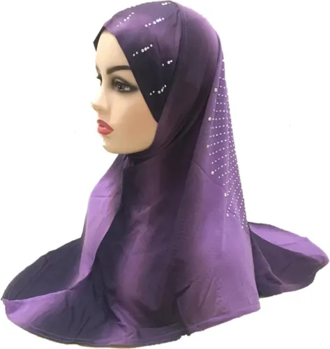 Paarse hoofddoek met stenen, mooie hijab