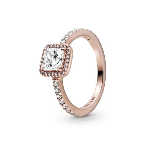 PANDORA Ring, glinsterend, roze, vierkant, edelmetaal, niet