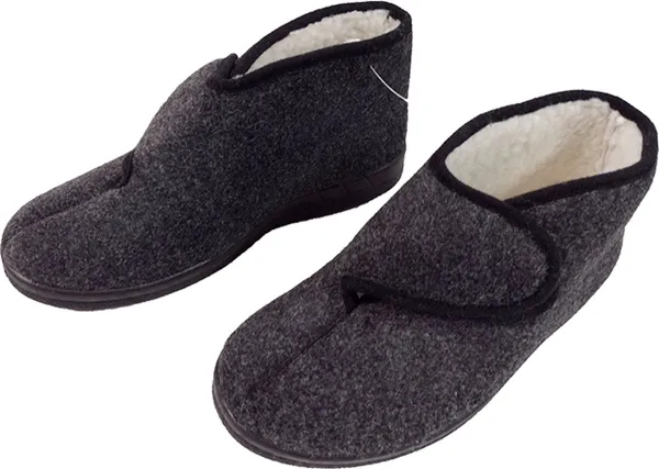 Pantoffels - hoge sloffen voor heren - huisschoenen - vilt met nepbont - klittenbandsluiting - antraciet grijs