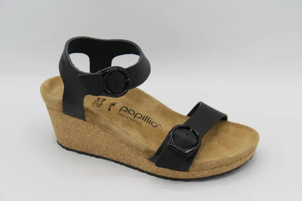 papillio- birkenstock- Soler ring buckle zwart- sandaal met sleehak