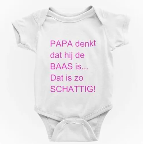 Passie voor stickers Baby rompertjes met tekst: Papa denk dat hij de baas is dat is zo schattig  50/56