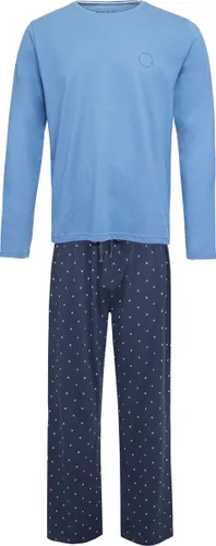 Phil & Co Lange Heren Winter Pyjama Set Katoen Print Op De Broek Blauw