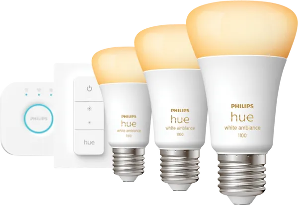 Philips Hue White Ambiance Starter Pack E27 met 3 lampen, dimmer + Bridge