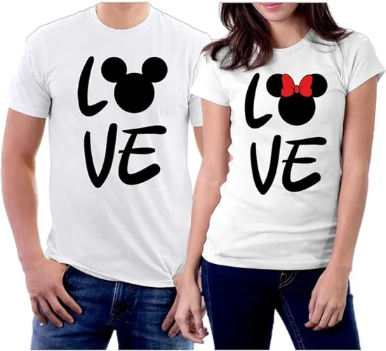 PicOnTshirt - Teetalks Series - T-Shirt Dames - T-Shirt Heren - T-Shirt Met Print - Couple T-Shirt Met Love Print - 2 Pack - Wit - Heren M/Dames XXL