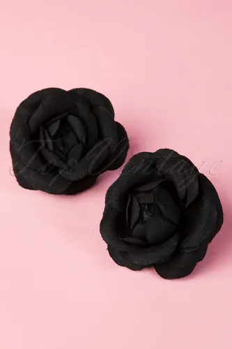 Pin-Up Paar Zwarte Bloem Haarclips