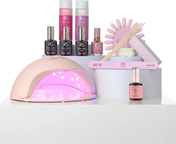 Pink Gellac Premium Gellak Starterspakket - Manicure Set met Roze LED-Lamp en Nude Kleur voor Gelnagels