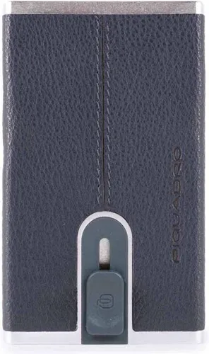 Piquadro Black Square Creditcard Case With Sliding System Ocean Blue