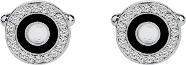 Plux Fashion Diamanten Ronde Manchetknopen - Zilver – 1,5cm – Heren - Sieraden – Zilveren Manchetknopen – Fancy Manchetknopen -kunstmatige diamanten m