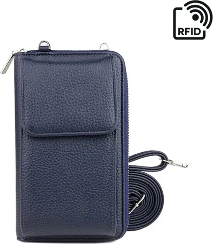 Portemonnee tasje met schouderband blauw - Telefoontasje dames - Anti-skim - RFID - Schoudertas - Clutch - festival tas - Portemonnee voor mobiel navy