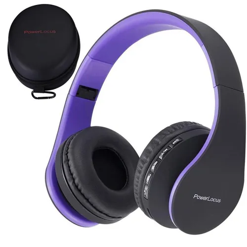 PowerLocus P1 Bluetooth Koptelefoon – Draadloos – Over Ear – Met Microfoon – Inklapbaar - incl. Hoes – Purper
