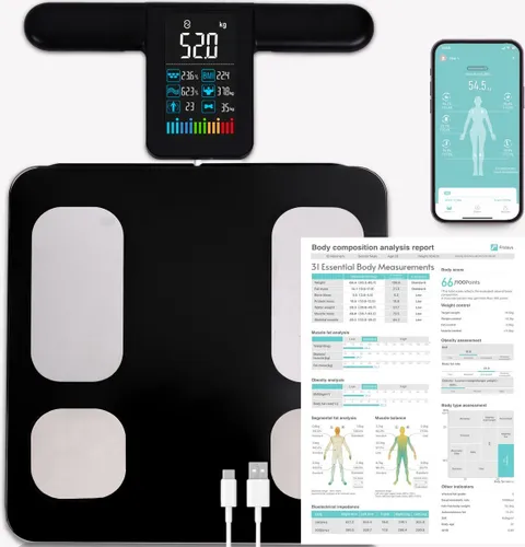 Premium Slimme Weegschaal Met App - Hoge Nauwkeurigheid Smart Weegschaal met Lichaamsanalyse -Slimme Personenweegschaal Digitaal - Smart Scale met 31...
