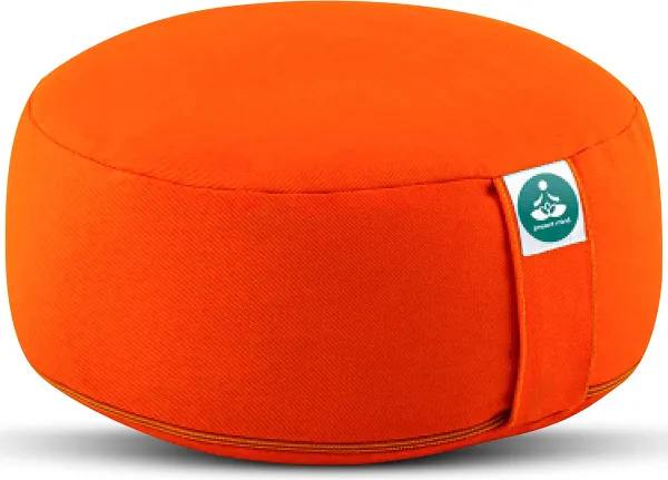 Present Mind® Oranje Zafu Kussen (16 cm zithoogte) voor Yin Yoga, 100% natuurlijk blok met katoenvulling en wasbare hoes, EU-made