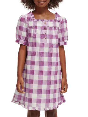 Printed check linen blend dress - Maat 8 - Multicolor - Meisje - Jurk - Scotch & Soda