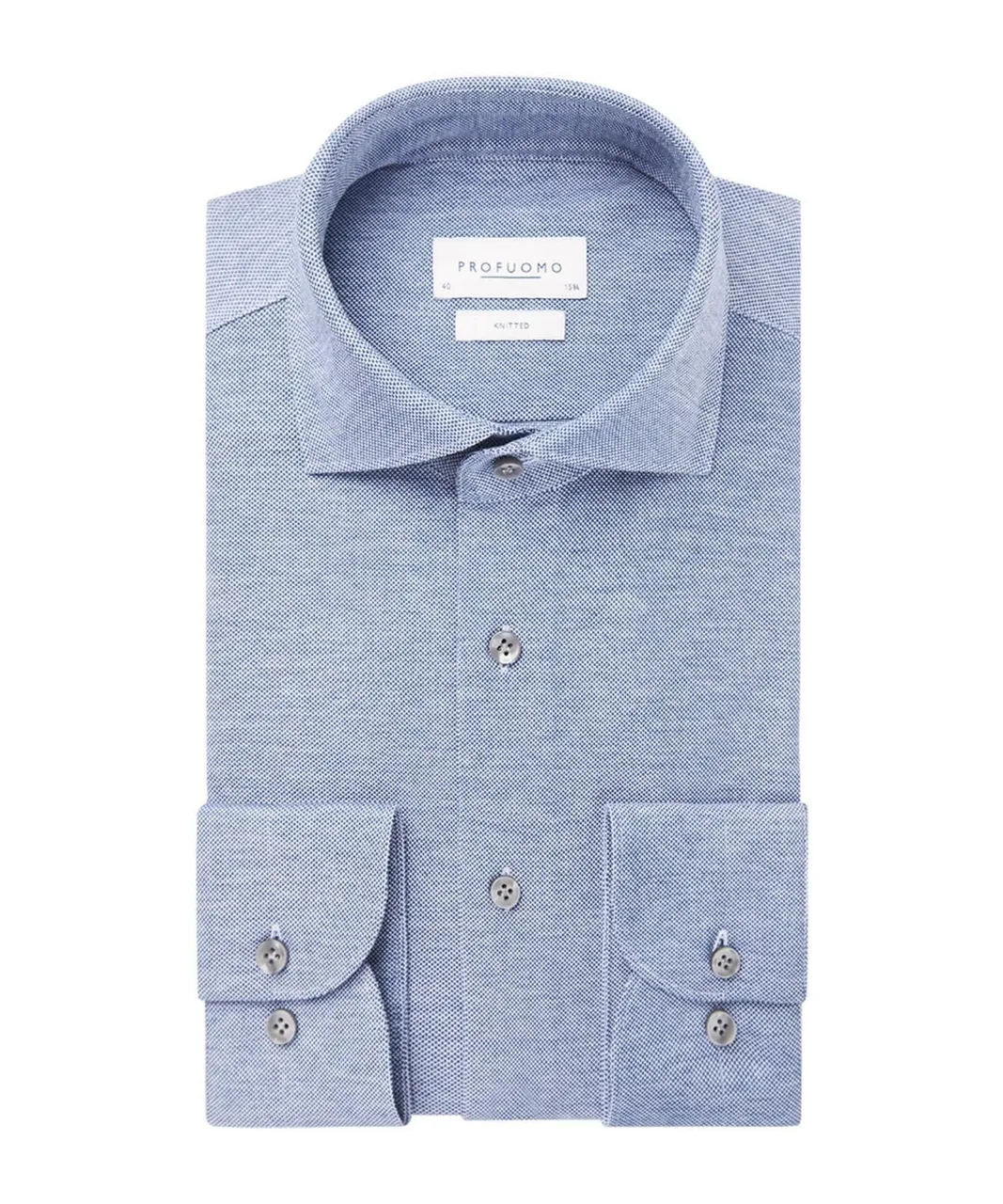 Profuomo Overhemd Knitted Shirt Blue   