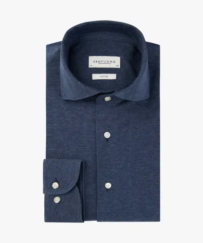 Profuomo Overhemd The Knitted Shirt Jeans Blauw Melange   