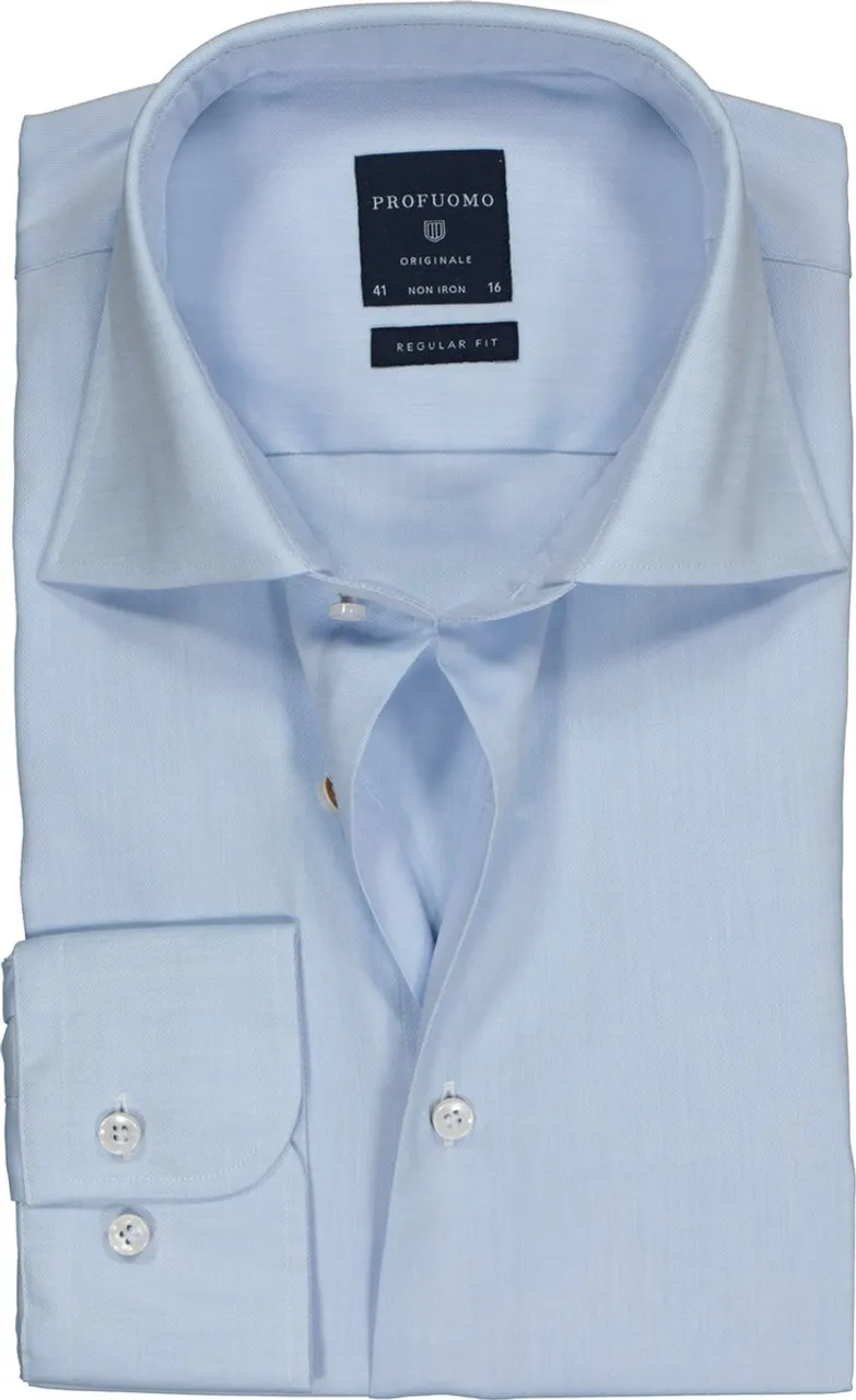 Profuomo regular fit overhemd - fine twill - lichtblauw - Strijkvrij - Boordmaat: 40