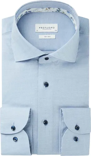 Profuomo slim fit heren overhemd - mouwlengte 72 cm - twill - blauw - Strijkvriendelijk - Boordmaat: 38