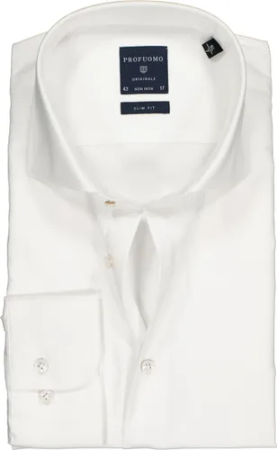 Profuomo slim fit overhemd - mouwlengte 72 cm - twill - wit - Strijkvrij - Boordmaat: 38