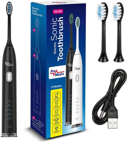 ProMedix Sonische, elektrische tandenborstel met reisetui - Timer /Opladen via USB - Zwart