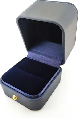 PROMETIDA - Luxe ringdoos fluweel - Donkerblauw - Huwelijk - Aanzoek - Elegant ringdoosje - doosje voor verlovingsring