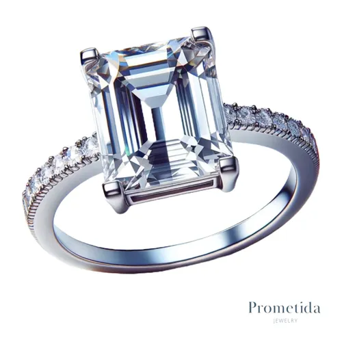 Prometida - Ringenset - Verlovingsring - Ring dames - Emerald-cut Solitair pavé - Zirkonia steen - Sterling Zilver 925 - Aanschuifring pavé in v-vorm...