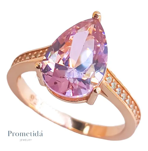 PROMETIDA/ Vrienschapsring / Verlovingsring / Roze ringen / Roze peer / Roze goud kleur / Roze steen / Minimalistisch / Belofte Ring / maat 58 / 9 / z...
