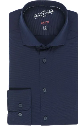Pure Functional Slim Fit Jersey shirt donkerblauw, Effen