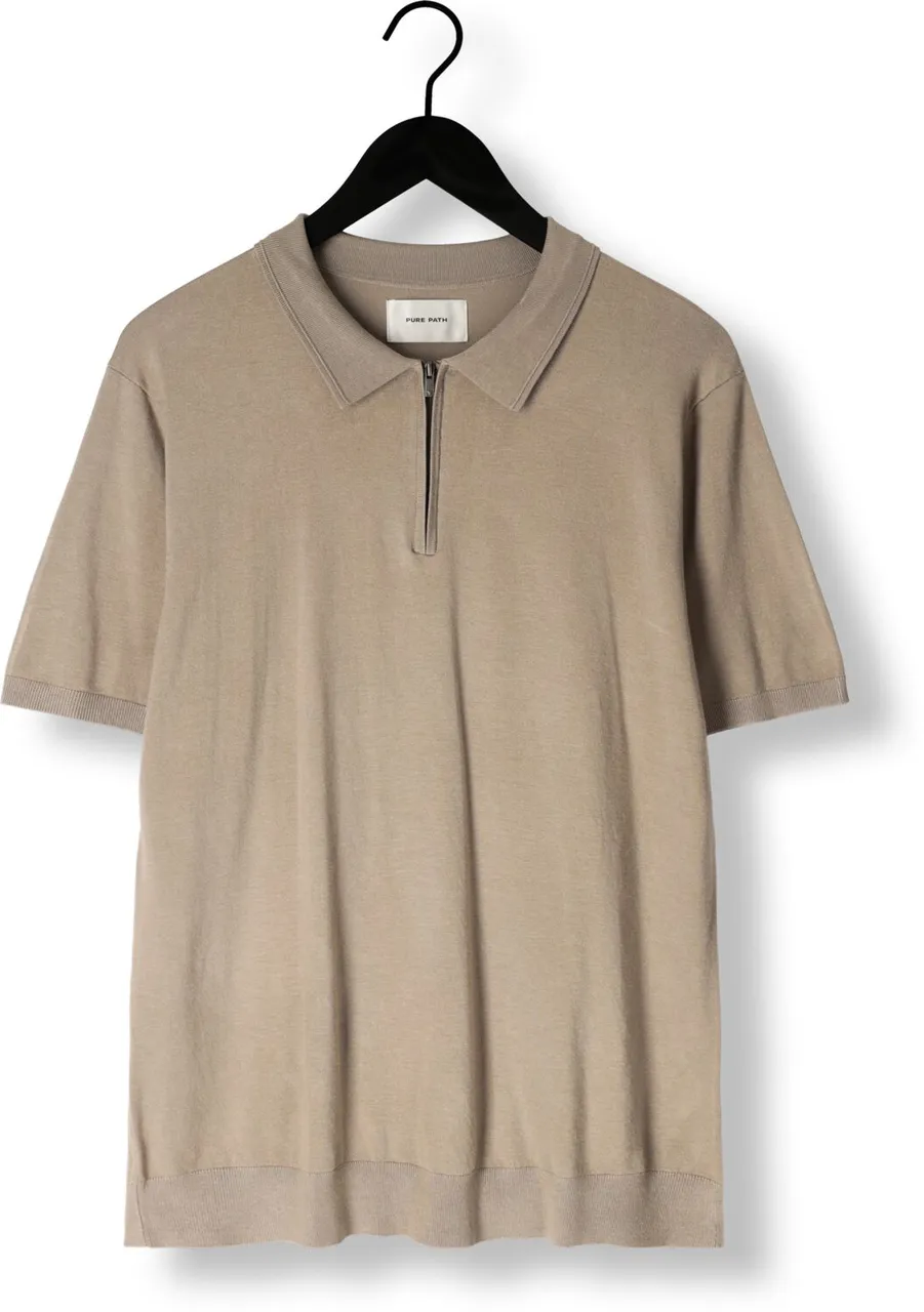 PURE PATH Heren Polo's & T-shirts Knitted Shotsleeve Polo Half Zip With Chest Embroidery - Taupe