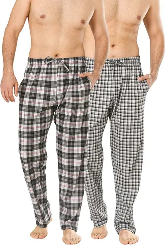 Pyjama Heren - Broek - 2 Pack - Zwart / Grijs Geruit - XL - Pyama Heren Volwassenen - Pyjamabroek Heren - Pyamabroek Heren