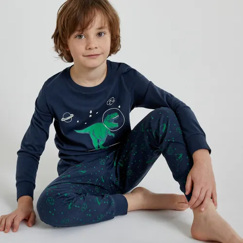 Pyjama in jersey met reflecterende dinosaurus print