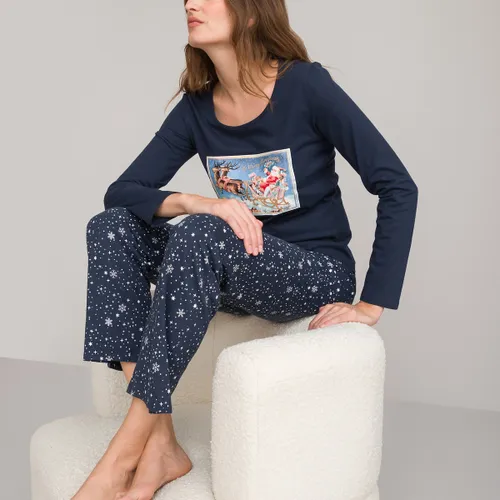 Pyjama in tricot van zuiver katoen, Kerstprint