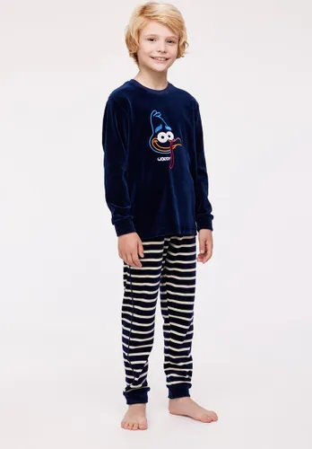 Pyjama Jongens Woody Strepen Broek Velours - Donkerblauw