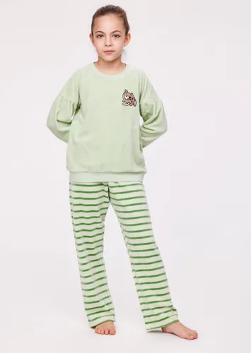 Pyjama Meisjes Woody Strepen Broek Velours - Pastelgroen