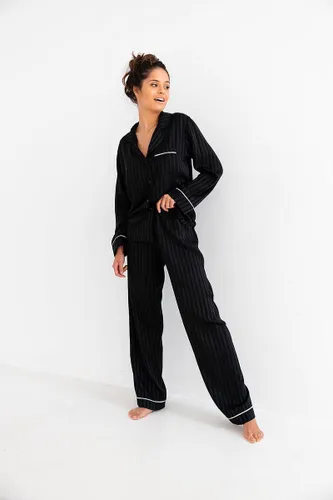 Pyjama met lange mouwen en broek - M - Zwart - Sensis - Gestreept