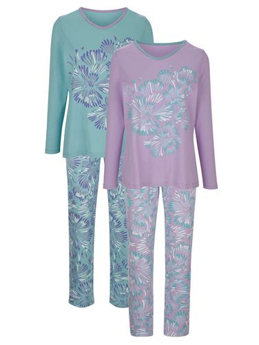 Pyjama's per 2 stuks met contrastpaspel aan de hals Harmony Lila/Jadegroen/Paars