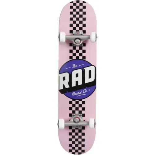 RAD Checker Stripe Compleet Skateboard (7.75" - Roze/Zwart)
