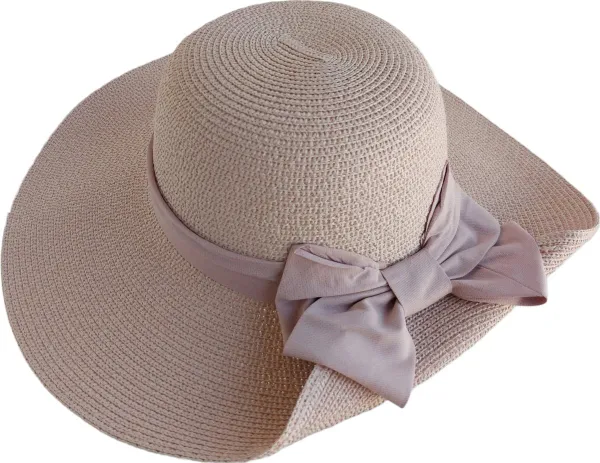 RAMBUX® – Zonnehoed Dames – Roze met Strik – Rieten Strandhoed – Strohoed UV Werend – Hoed Verstelbaar & Vouwbaar – 55-58 cm