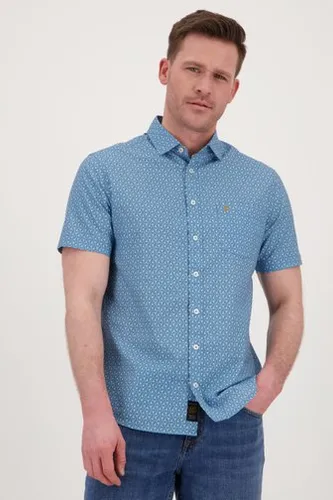 Ravøtt Blauw hemd met fijne grafische print - Regular fit