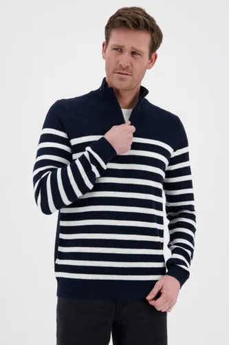 Ravøtt Donkerblauw-wit gestreepte trui met korte rits